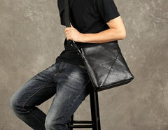 Black Leather Mens Cool Messenger Bag Small Shoulder Bag for men