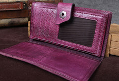 Leather Women Bifold Long Wallet Vintage Wallet For Women - EverHandmade