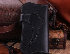 Handmade Genuine Leather Mens Cool Biker Chain Wallet Long Leather Wallet Clutch Wristlet Wallet for Men