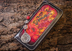 Handmade Leather Carp Mens Chain Biker Wallet Cool Leather Wallet Long Phone Wallets for Men