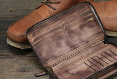 Cool leather mens long wallet vintage zipper long clutch wallet for men - EverHandmade