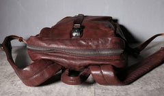 Cool Genuine Leather Mens Backpacks Large Coffee Travel Backpack Hiking Backpack for men