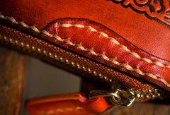 Handmade leather brown biker wallet clutch zip long wallet leather men phone - EverHandmade