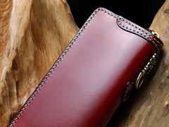 Handmade Leather Mens Chain Biker Wallet Cool Leather Wallet Long Phone Wallets for Men