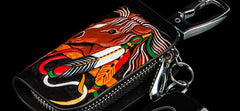 Handmade Leather Biker Mens Cool Car Key Wallet Coin Wallets Pouch Car KeyChain for Men