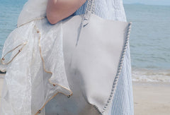 Handmade leather handbag gray tote bag shoulder bag shopper purse women - EverHandmade