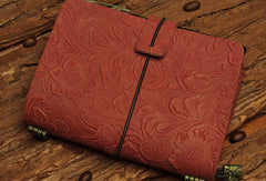 Handmade billfold Bifold Leather Trip Travel Notebook Wallet Floral Leather billfold Wallet For Men Women - EverHandmade