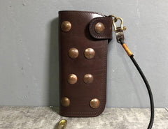 Handmade Leather Biker Wallet Long Mens Cool Chain Wallet Trucker Wallet with Chain