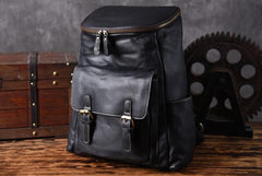 Cool Genuine Leather Mens Backpack Large Black Travel Backpack Hiking Backpack for men