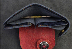 Handmade billfold Bifold Leather Wallet Floral Leather Botton billfold Wallet For Men Women - EverHandmade