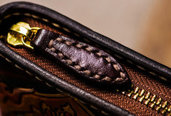 Handmade leather Yellow Jambhala biker wallet clutch zip long wallet brown leather men phone