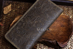 Handmade long leather wallet floral leather clutch wallet for women men - EverHandmade