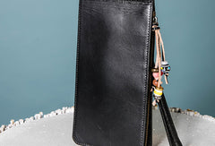 Handmade Leather Wristlet Wallet Clutch Zip Cards Wallet Long Wallet For Men Women