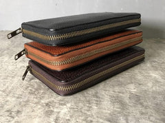 Genuine Leather Mens Cool Long Leather Phone Wallet Zipper Clutch Wallet for Men