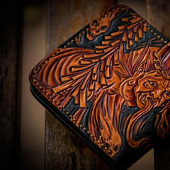 Handmade Leather Chinese Black&White Tooled Small Wallet Mens billfold Wallet Cool Leather Wallet for Men