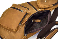Genuine Leather Cool Chest Bag CrossBody Sling Bag Travel Bag Hiking Bag For Men