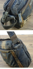 Blue Denim Small Side Bag Mens Denim Messenger Bag Vintage Denim Small Crossbody Bag For Women