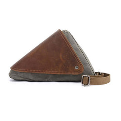 Mens Waxed Canvas Leather Triangular Side Messenger Bag Canvas Courier Bags for Men