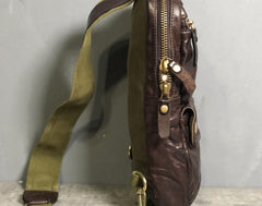 Genuine Leather Mens Cool Chest Bag Sling Bag Coffee Crossbody Pack Sling Pack for men