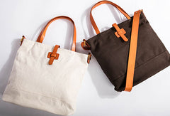 Leather Handbag Canvas Tote Bag Shoulder Bag Purse For Women - EverHandmade