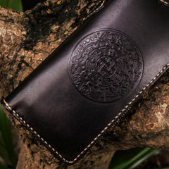 Handmade Leather Mens Cool Tibetan Chain Biker Wallets Leather Clutch Wallet Long Wallets for Men