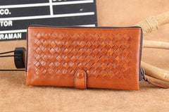 Genuine Leather Mens Cool Braided Wallet Long Leather Wallet Clutch Wristlet Wallet for Men