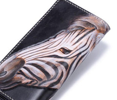 Handmade Leather Zebra Tooled Mens Chain Biker Wallet Cool Leather Wallet With Chain Wallets for Men