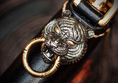 Handmade Leather Tiger Tooled Mens billfold Wallet Cool Clutch Wristlet Bag Chain Wallet Biker Wallet for Men