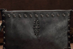 Genuine Leather Rivet Handbag Clutch Vintage Crossbody Bag Shoulder Bag Purse For Women - EverHandmade