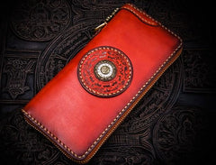 Handmade Leather Mens Tibetan Chain Biker Wallet Cool Leather Wallets Long Clutch Wallets for Men