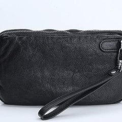 Handmade Leather Mens Cool Long Leather Wallet Zipper Clutch Wristlet Wallet for Men