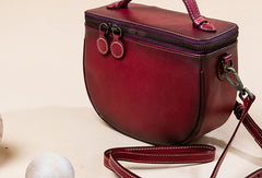 Handmade Genuine Leather Round Handbag Bag Crossbody Bag Shoulder Bag Purse For Women - EverHandmade