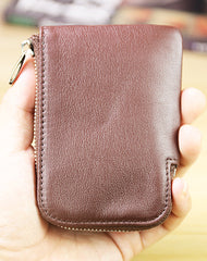 Women Leather Mini Zip Wallet Yellow Brown Billfold Slim Coin Wallets Small Zip Change Wallet For Women