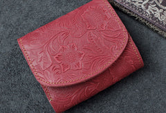 Handmade billfold trifold leather wallet flowral leather billfold wallet for men women - EverHandmade
