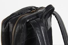 Cool Black Genuine Leather Mens Backpack Large Travel Backpack Hiking Backpack for men