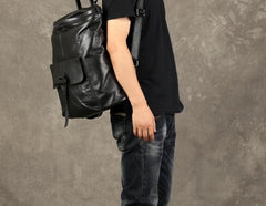 Genuine Leather Mens Cool Backpack Black Large Travel Backpack for men