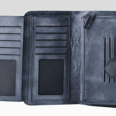 Handmade Leather Mens Cool Long Leather Wallet Trifold Clutch Wallet for Men