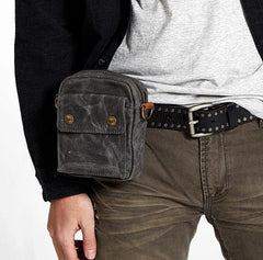 Gray Cool Canvas Mens Mini Vertical Waist Bag Belt Pouch Messenger Bags Side Bag for Men