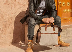 Mens Gray Canvas 14inch Briefcase Handbag Work Bag Business Bag for Men