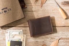 Coffee Cool Leather Mens Slim Small Wallets Bifold Vintage billfold Wallet for Men