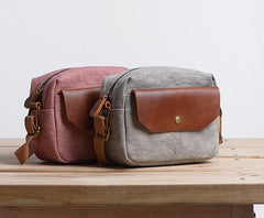 Cool Mens Canvas Leather Side Bag Gray Courier Bag Messenger Bag for Men