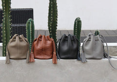 Mini LEATHER WOMEN Barrel Bag Small Bucket Purse SHOULDER Purses FOR WOMEN