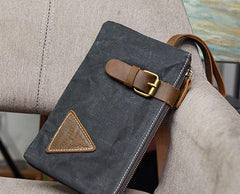 Cool Canvas Leather Mens Clutch Wallet Zipper Wristlet Bag Purse for Men