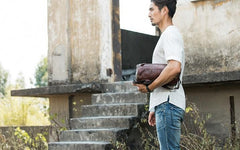 Cool Small Mens Leather Barrel Bag Messenger Bags Shoulder Bags  for Men
