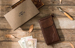 Cool Leather Mens Coffee Long Zipper Clutch Wallet Long Wallet for Men