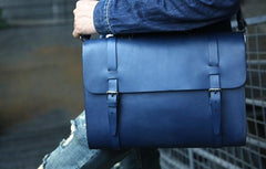 Blue Leather Mens Briefcase Messenger Bag Handbag Shoulder Bag for men