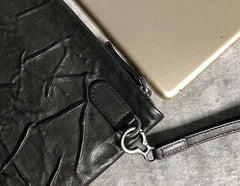 Genuine Leather Mens Clutch Cool Slim Wallet Zipper Clutch Wristlet Wallet for Men