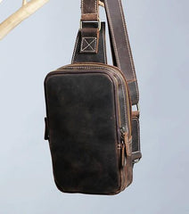 Cool Leather Mens Sling Bag Sling Shoulder Bags Chest Bag for men