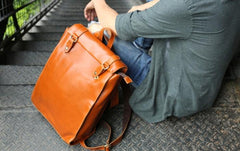 Brown Leather Mens Backpack Travel Backpacks Laptop Backpack for men
