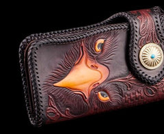 Handmade Leather Eagle Tooled Mens Chain Biker Wallet Cool Leather Wallet With Chain Wallets for Men